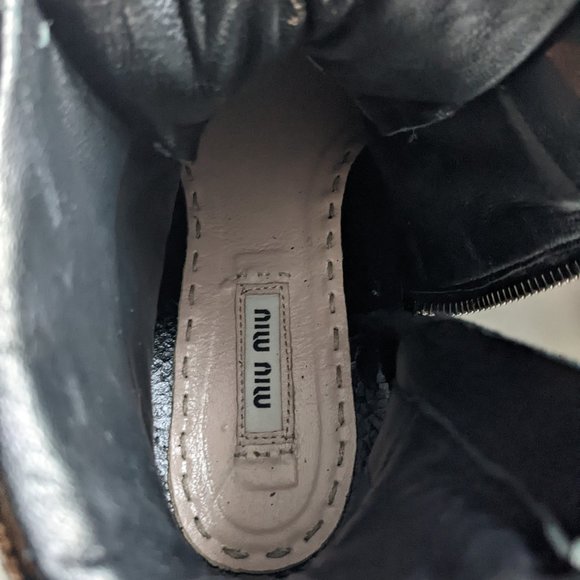 MIU MIU Black Leather High Top Sneaker Donna Cracle - Picture 6 of 12